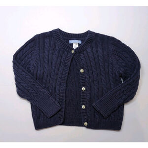 Baby Girls Lands End Cable Knit Button Up Cardigan Blue 100% Baumwolle Sz 18 M
